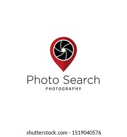 Illustration of an abstract photo camera lens in a location pin sign.