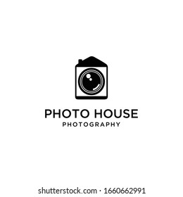 Illustration of an abstract photo camera in a small house.