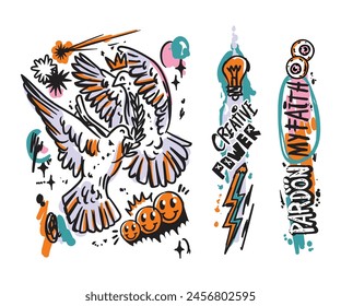 illustration abstract pigeon bird drawing handdrawn vector contemporer animal vintage retro coloured religion logo sketch