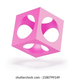 Illustration of Abstract Pink Cube, on White Background. Abstract Geometric Square Shapes Mockup for Your Design