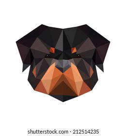 Illustration of abstract polygonal dog, rottweiler isolated on white background