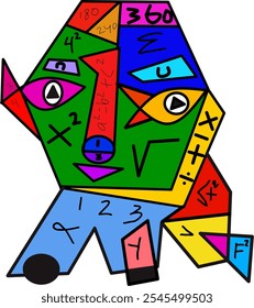 ilustração Retrato abstrato de caprino face cubismo arte. fundo colorido com cubismo estilo de arte. Textura com retrato de mulher para impressão, design de moda contemporânea