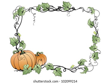 Illustration of abstract pumpkins and leaves in frame