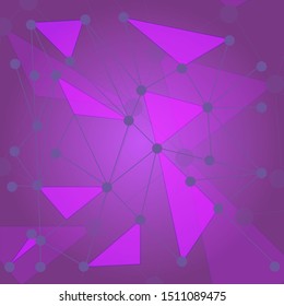 The illustration is an abstract purple background with triangles and lines. Background for project, presentation, business, screensaver