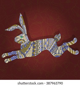 Illustration with abstract rabbit on a dark floral background