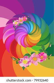 illustration with abstract rainbow design