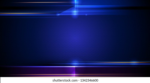 Illustration of abstract red, blue and black metallic with light ray and glossy line. Metal frame design gradient color for background. Vector design modern digital technology concept