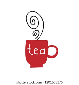 Illustration of abstract red cup with hot tea isolated on white background