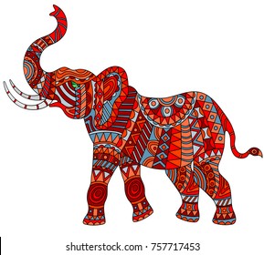 Illustration of abstract red elephant on white background, isolate