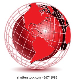 illustration abstract red globe on white background
