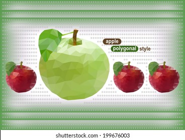 Illustration of abstract red and green polygonal apples on dotted background 