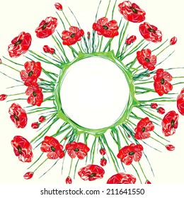 Illustration of abstract red poppies placed in a circle