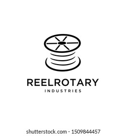 Illustration of abstract reel marks with spools of thread inside logo design graphic