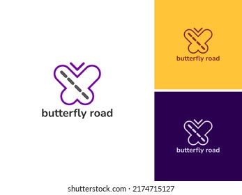ILLUSTRATION ABSTRACT ROAD BUTTERFLY WINGS LOGO DESIGN VECTOR