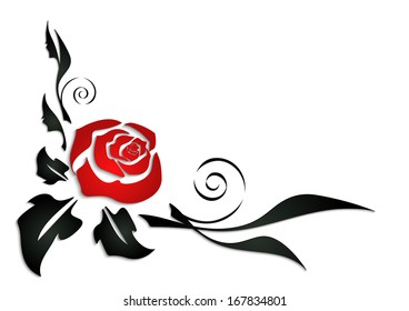 Illustration of abstract rose corner with black leaves