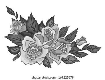 Illustration of abstract roses corner in grey colour