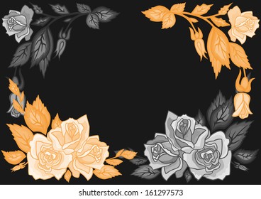 Illustration of abstract roses frame with dark background