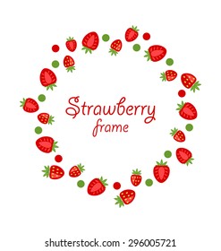 Illustration Abstract Round Frame Made of Strawberry, Dessert Food - Vector