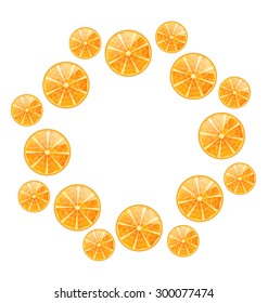Illustration Abstract Round Frame with Sliced Oranges, Isolated on White Background - Vector