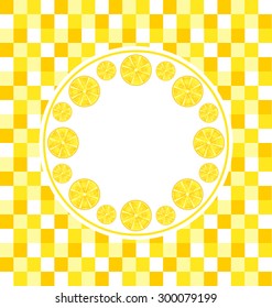 Illustration Abstract Round Frame with Sliced Lemons on Yellow Tiled Background - Vector