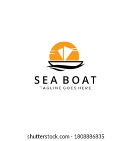 Illustration abstract Sailboat on the wave sea logo design.