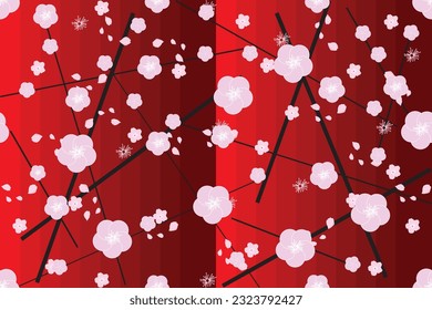 Illustration, Abstract sakura flower and petal fall with red gradient background.