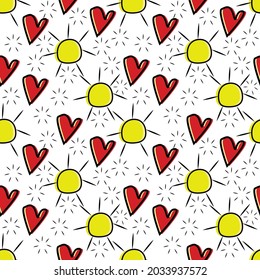 Illustration abstract Seamless pattern sun and love with a cheerful theme vector graphic