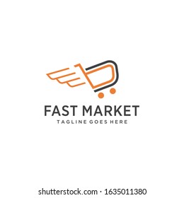 Illustration abstract shopping chart with wings fast Logo design icon Template