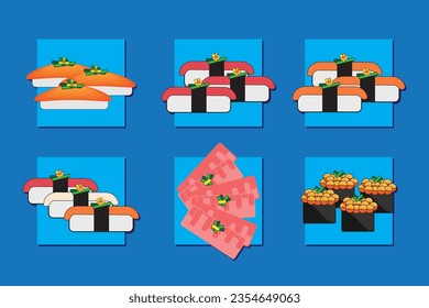 Illustration Abstrakt des Shushi auf blauem Hintergrund Schatten.