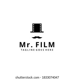 Illustration abstract sign mister gentleman with hat film logo design template