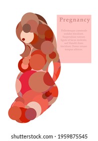 An illustration of an abstract silhouette of a pregnant woman next to a poster and an inscription about the term of pregnancy.
