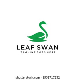 Illustration abstract Simple clean Green leaf with swan bird logo design