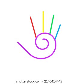 Illustration of Abstract Simple Colored Hand with Five Fingers, and Spiral Design Element on White Backdrop