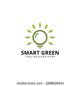 Illustration abstract smart light bulb with leaves green nature icon logo template