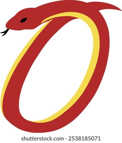 Illustration of Abstract Snake Shaped Number Zero for Snake Year in Red and Yellow, Lunar New Year Number Symbol