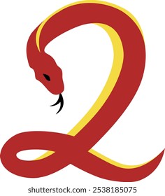 Illustration of Abstract Snake Shaped Number 2 for Snake Year in Red and Yellow, Lunar New Year Number Symbol
