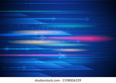 Illustration abstract speed movement and light effect, lines pattern design. High speed movement and motion blur over dark blue background. Futuristic, hi tech technology concept.