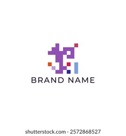 ILLUSTRATION ABSTRACT SQUARE PIXEL TECH LOGO ICON TEMPLATE SIMPLE COLORFUL DESIGN ELEMENT VECTOR