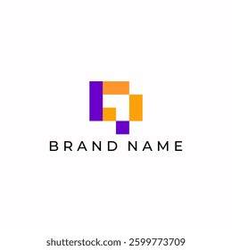 ILLUSTRATION ABSTRACT SQUARE PIXEL TECH LOGO ICON TEMPLATE SIMPLE ORANG PURPLE COLOR DESIGN ELEMENT VECTOR