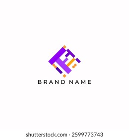 ILLUSTRATION ABSTRACT SQUARE PIXEL TECH LOGO ICON TEMPLATE SIMPLE ORANG PURPLE COLOR DESIGN ELEMENT VECTOR