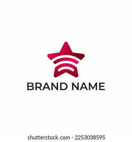 ILLUSTRATION ABSTRACT STAR WITH WIFI GRADIENT COLOR TECH LOGO ICON MODERN VECTOR