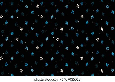 Illustration of abstract stars on black background.