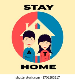 Illustration abstract Stay at home concept when the plague covid-19 people poster graphic