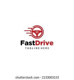 Illustration abstract steering wheel car with fast drive logo design