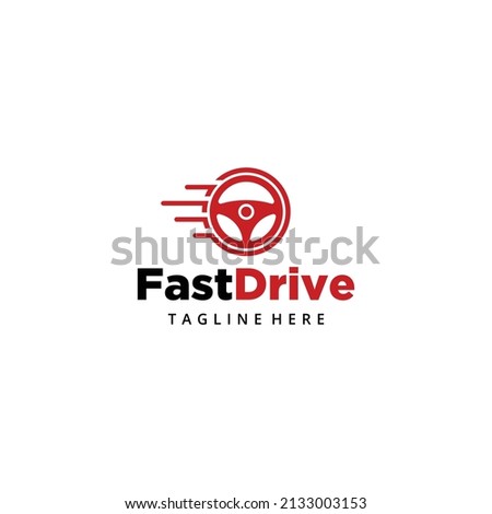 Illustration abstract steering wheel car with fast drive logo design