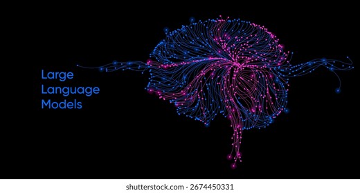 Ilustración de la corriente abstracta. Ai Cerebro, Inteligencia Artificial. Big data, tecnología, IA, transferencia de datos, flujo de datos, modelo de lenguaje Grande, IA generativo