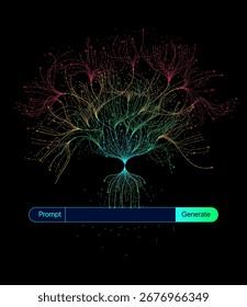 Illustration des abstrakten Streams. Ai Brain, Künstliche Intelligenz. Big Data, Technologie, KI, Datentransfer, Datenfluss, Großsprachmodell, generative KI