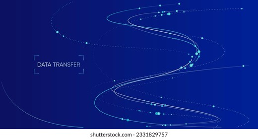 Ilustración de información abstracta de la secuencia con línea y punto cian y azul. Grandes datos, tecnología, IA, transferencia de datos, fondo de flujo de datos