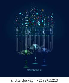 Illustration of abstract stream. Artificial intelligence. Big data, technology, AI, data transfer, data flow, large language model, generative AI, deep learming, machine learning