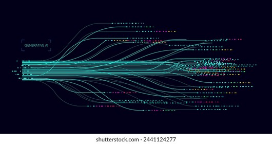 Illustration des abstrakten Stroms. Künstliche Intelligenz. Big Data, Technologie, KI, Datenübertragung, Datenfluss, großes Sprachmodell, generative KI